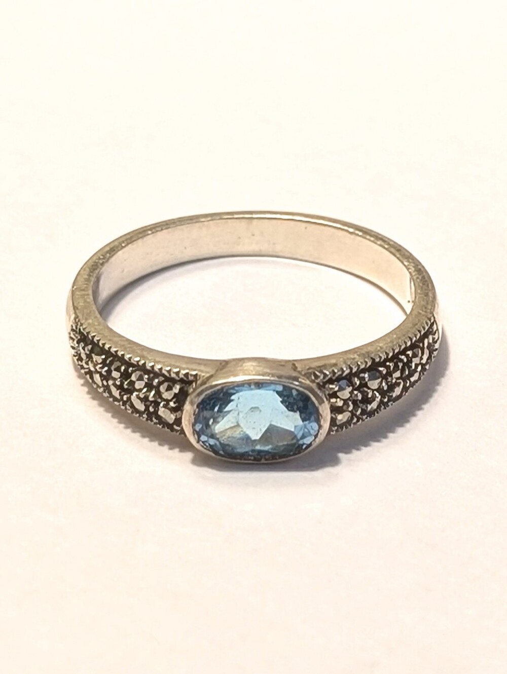 Judith Jack Sterling Silver Natural Brilliant Blue Topaz Marcasite Size 8.5 Ring